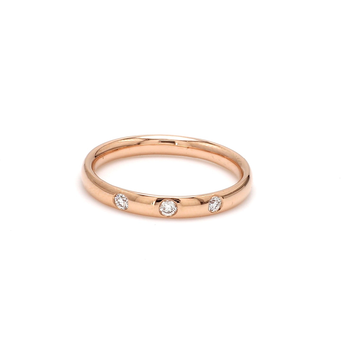Three-Stone Diamond Band Ring – 18K Rose Gold | 2mm Diamonds