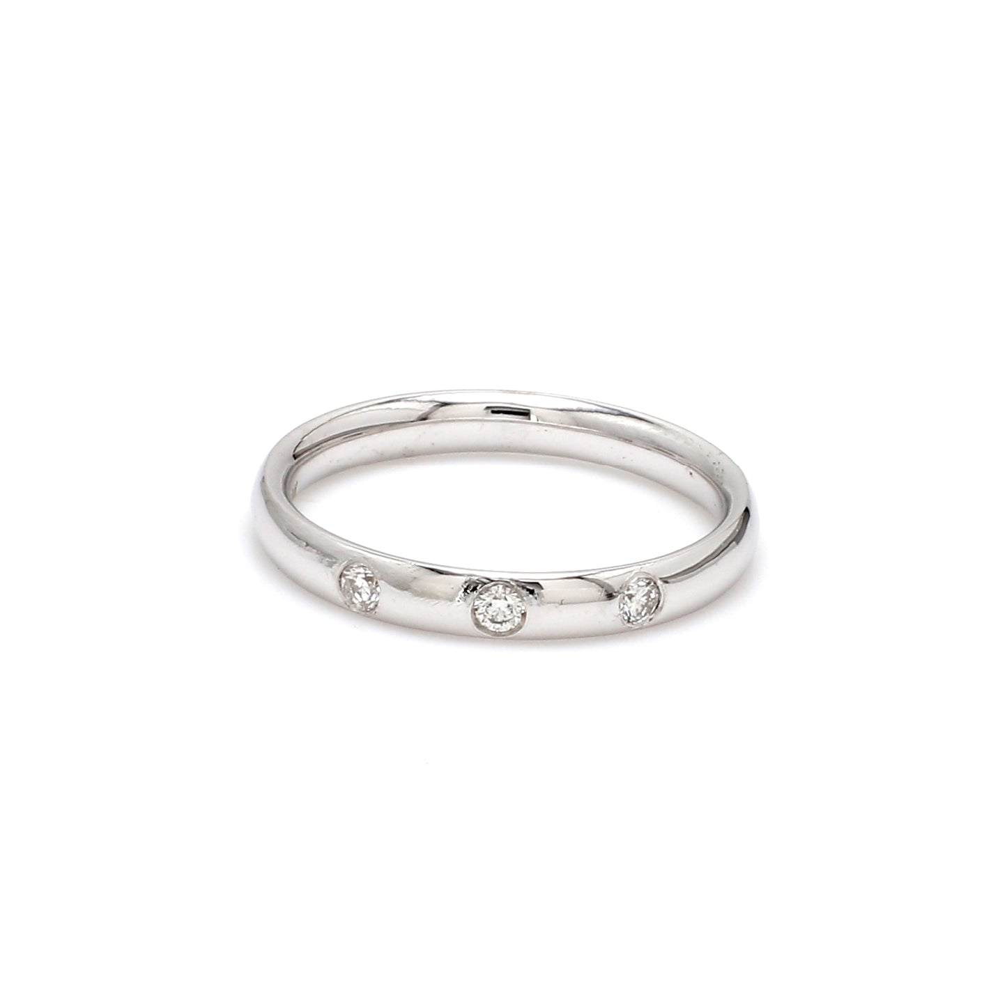Three-Stone Diamond Band Ring – 18K White Gold | 2mm Diamonds