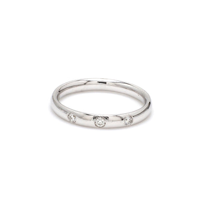 Three-Stone Diamond Band Ring – 18K White Gold | 2mm Diamonds