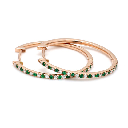 Natural Zambian Emerald & Diamond Hoop Earrings – 18K Gold | 30mm