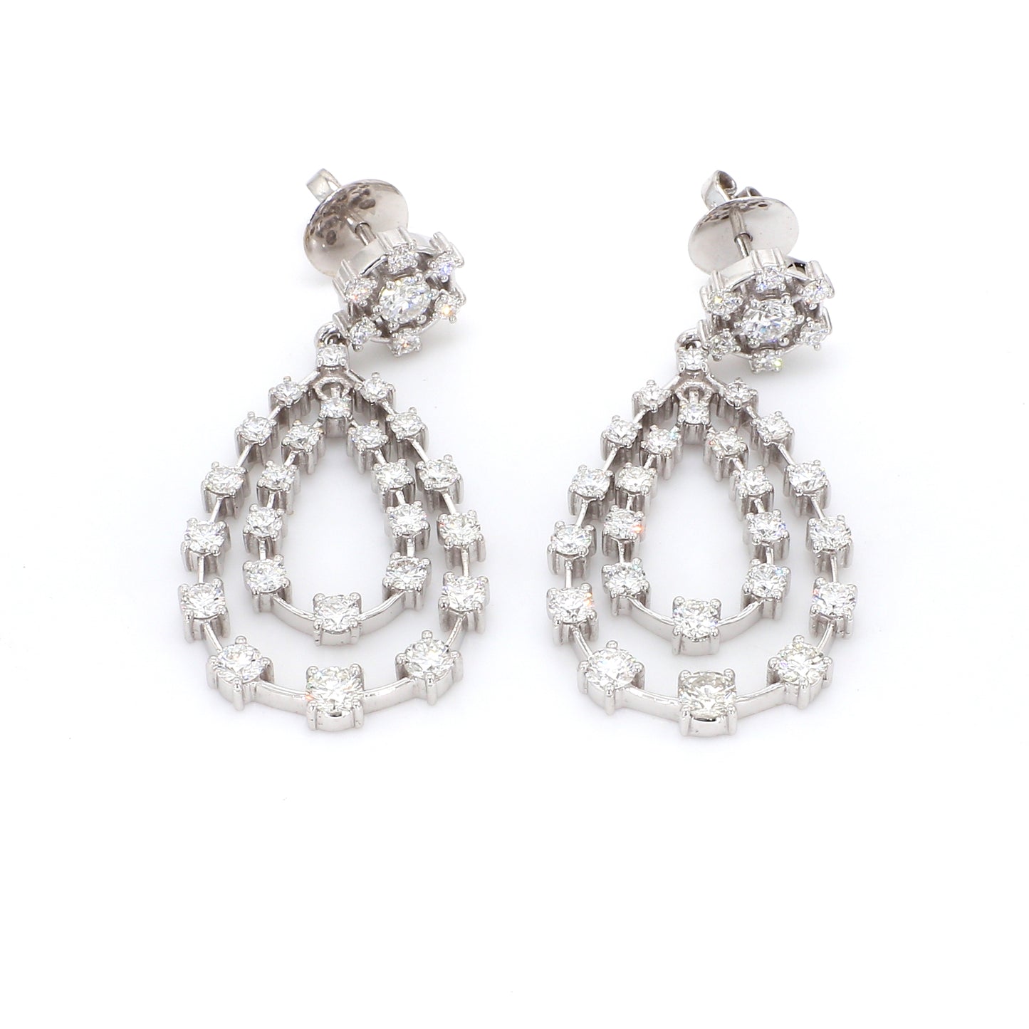 18K White Gold Diamond Open Teardrop Dangle Earrings
