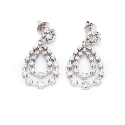 18K White Gold Diamond Open Teardrop Dangle Earrings