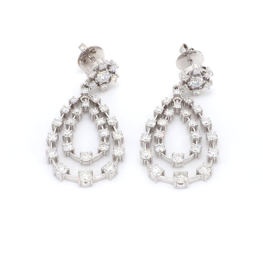 18K White Gold Diamond Open Teardrop Dangle Earrings