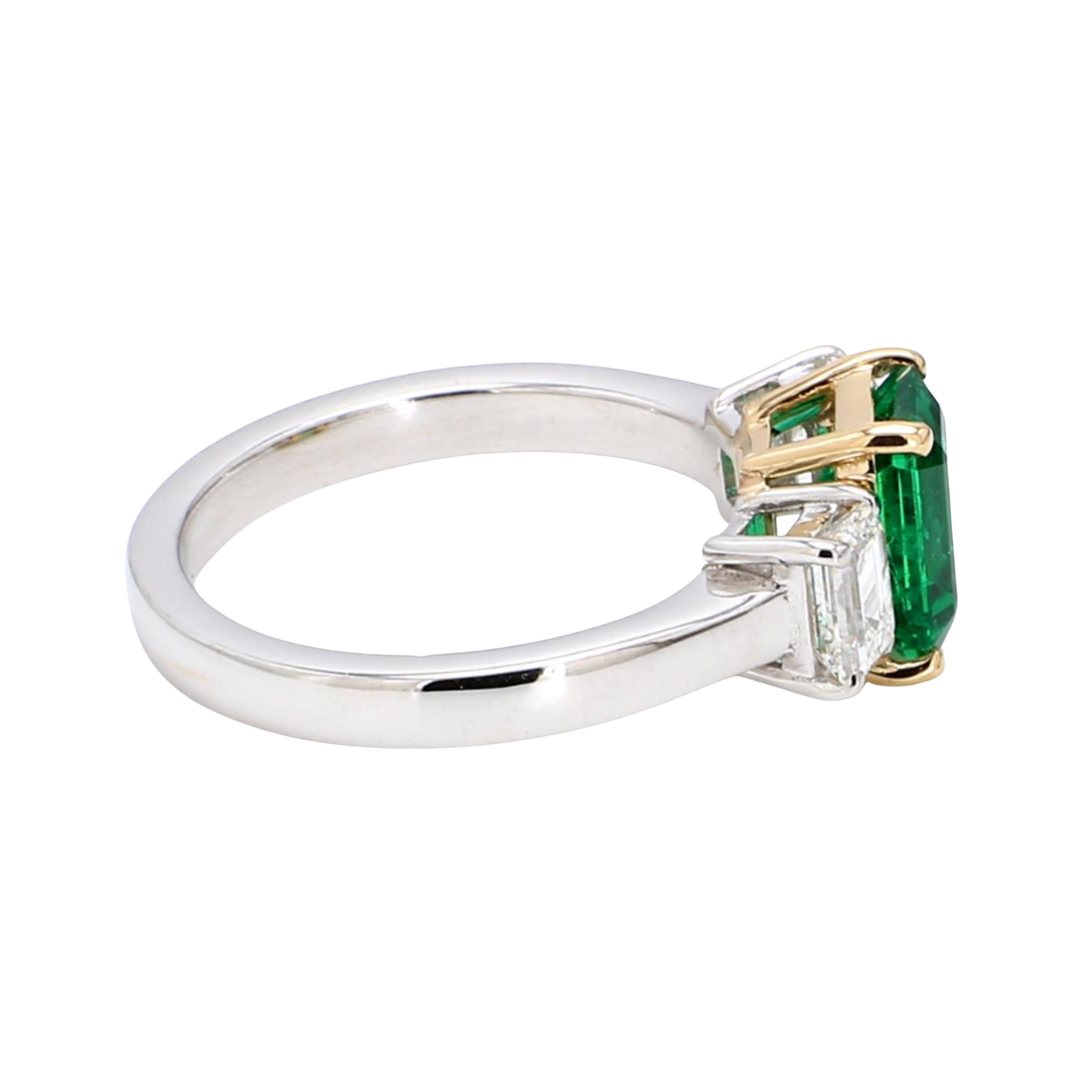 Zambian Emerald Three-Stone Ring – 1.62 ct GIA Certified Diamond Shoulders in Dual-Tone 18K Gold
