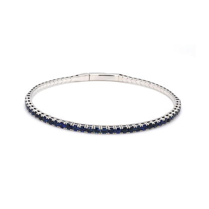18K White Gold Natural Blue Sapphire Flexible Bracelet