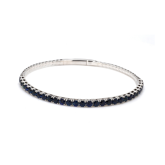 18K White Gold Natural Blue Sapphire Flexible Bracelet