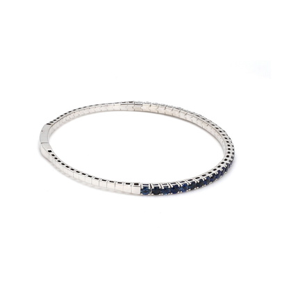 18K White Gold Natural Blue Sapphire Flexible Bracelet