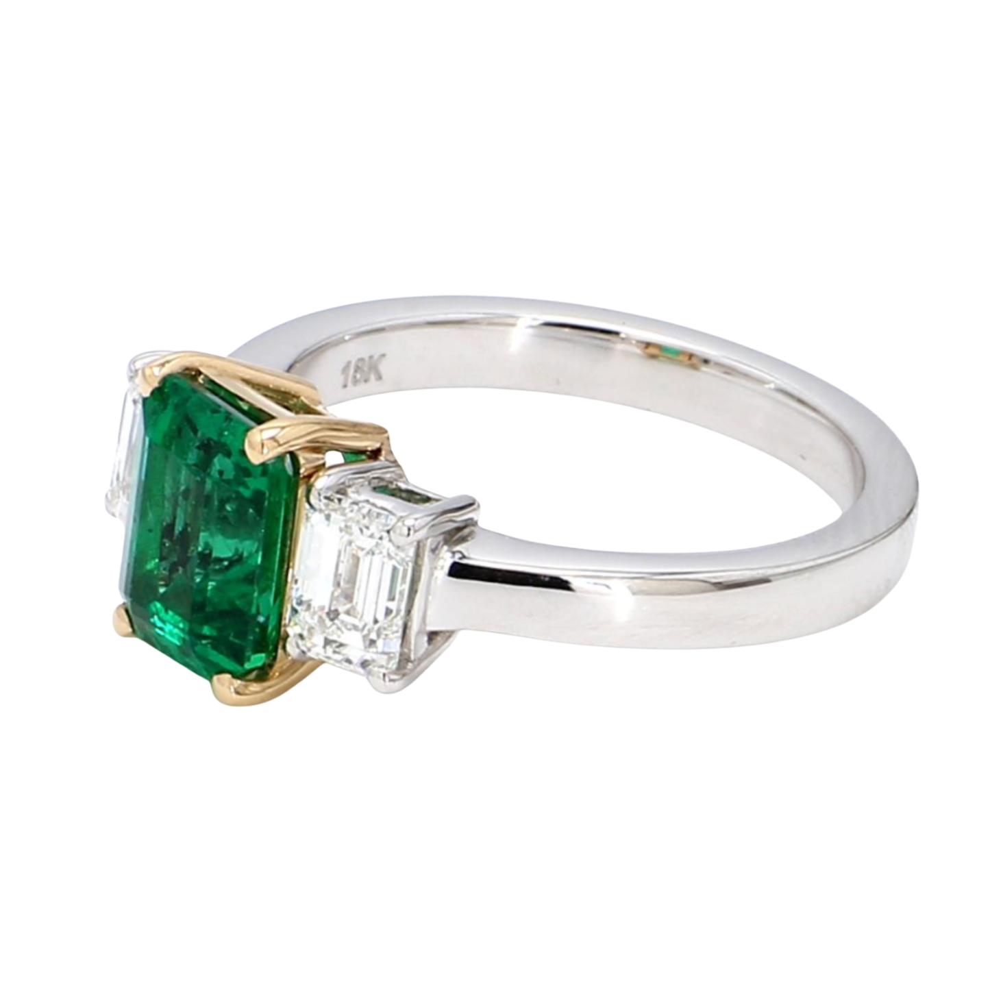 Zambian Emerald Three-Stone Ring – 1.62 ct GIA Certified Diamond Shoulders in Dual-Tone 18K Gold