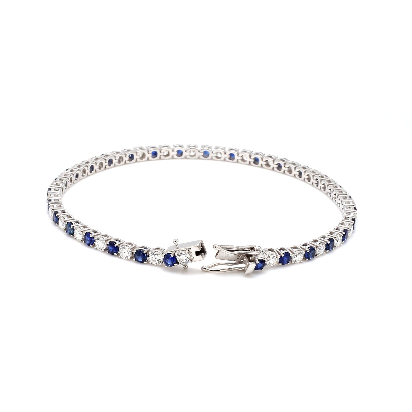 18K White Gold Blue Sapphire and Diamond Tennis Bracelet- 4.50 ct tw