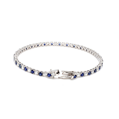 18K White Gold Blue Sapphire and Diamond Tennis Bracelet- 4.50 ct tw