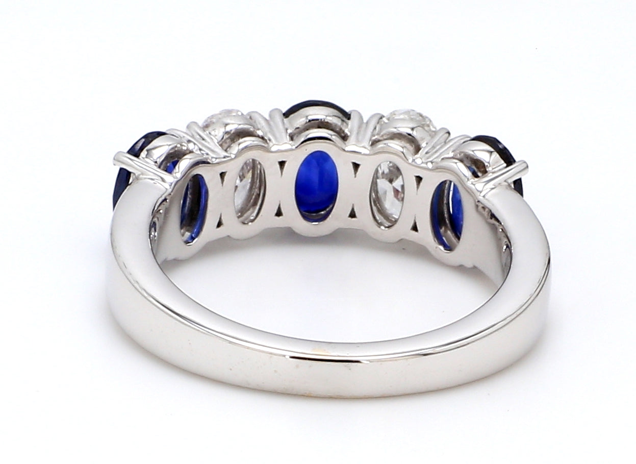 Blue Sapphire & Diamond Five-Stone Band – Oval 6x4mm in 18K White Gold