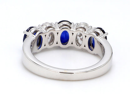 Blue Sapphire & Diamond Five-Stone Band – Oval 6x4mm in 18K White Gold