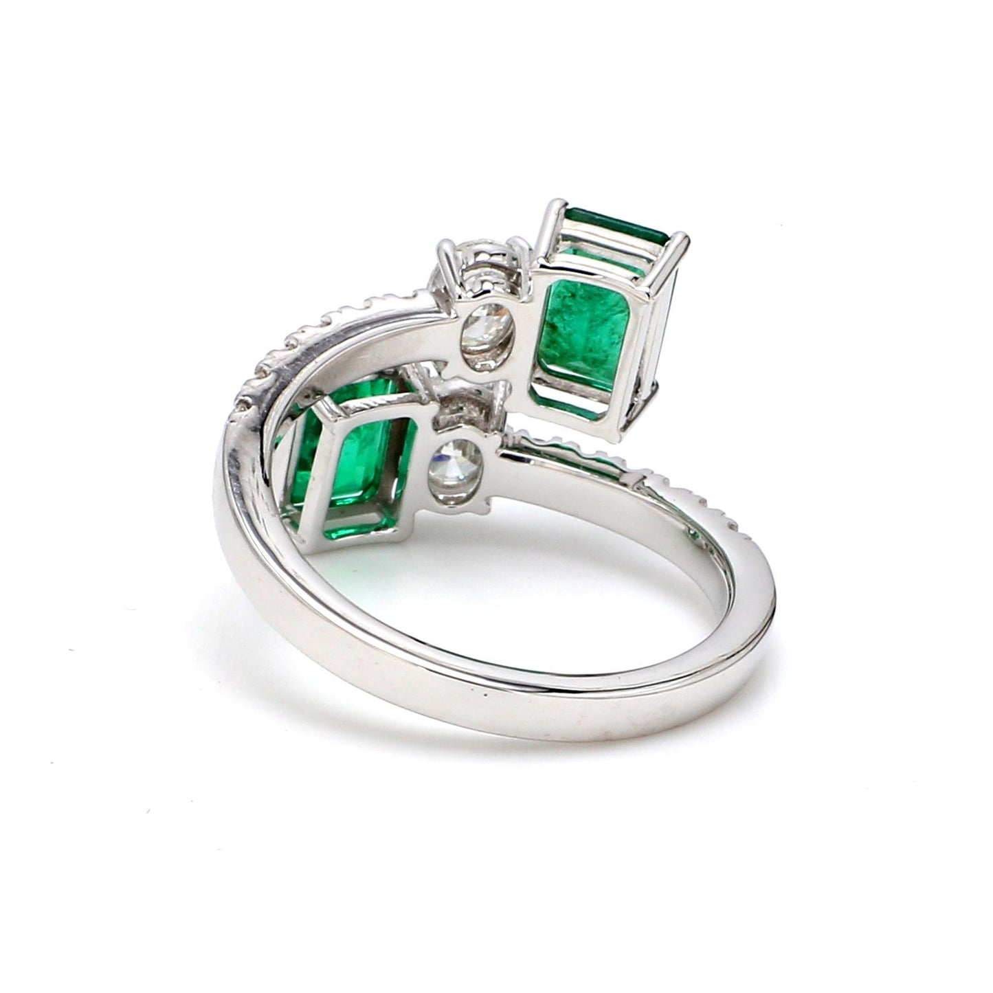 Zambian Emerald Toi et Moi Ring with Diamond Accents