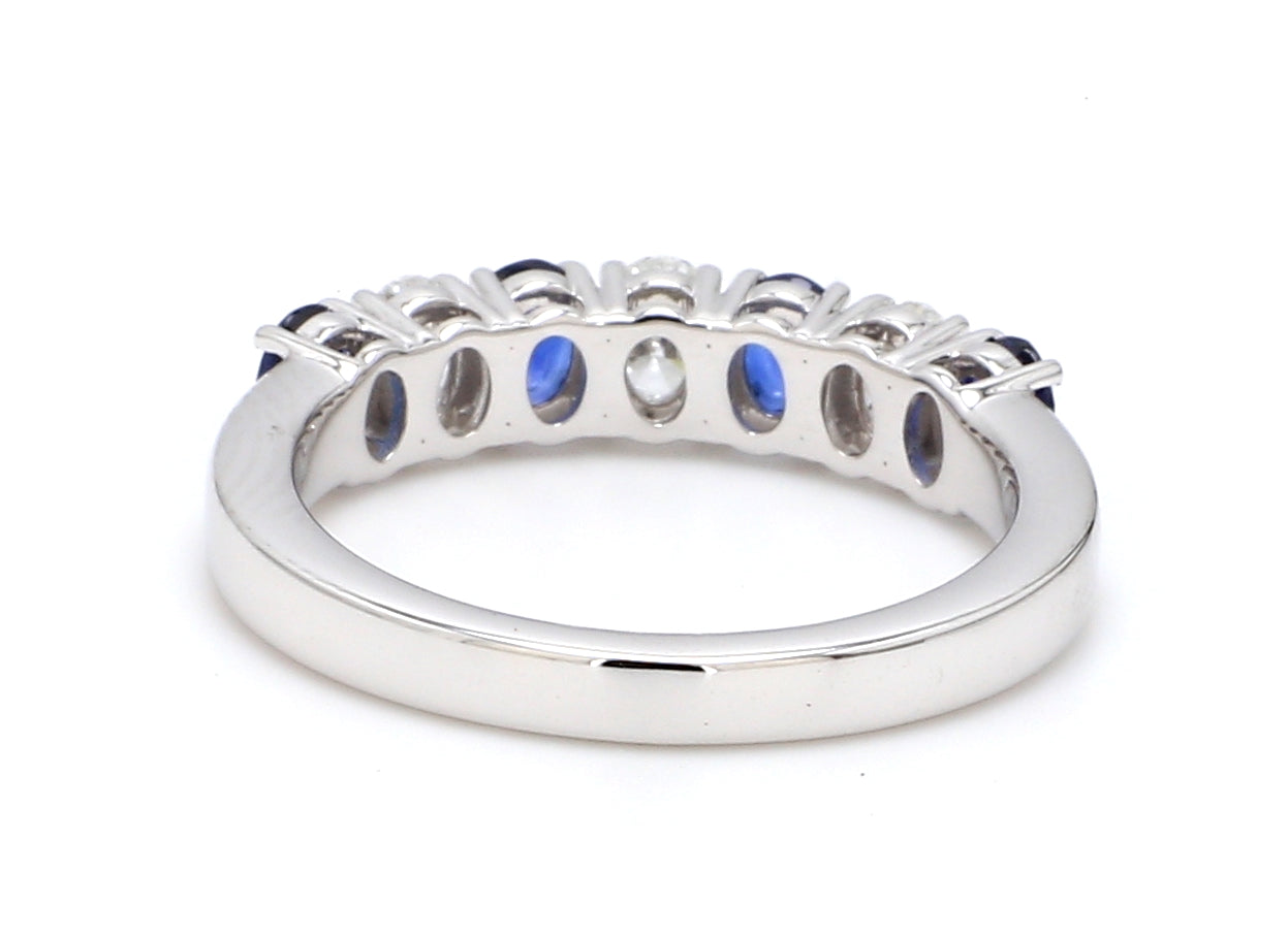 Blue Sapphire & Diamond Seven-Stone Band – Oval 4x3mm in 18K White Gold
