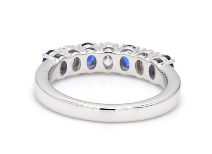 Blue Sapphire & Diamond Seven-Stone Band – Oval 4x3mm in 18K White Gold