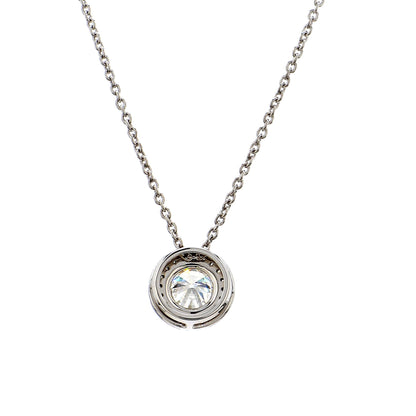 GIA Certified  1.00 Ct Round Cut Diamond Halo Pendant – 18K White Gold
