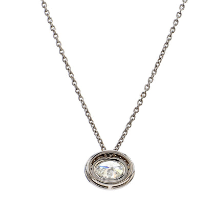 GIA Certified  1.00 Ct  Oval Cut Diamond Halo Pendant – 18K White Gold