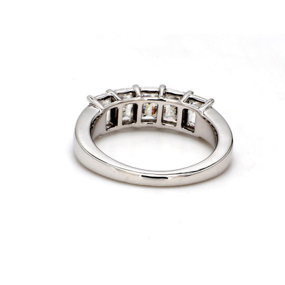 18K White Gold 5 Stone Emerald Cut Wedding Band - GIA Certified