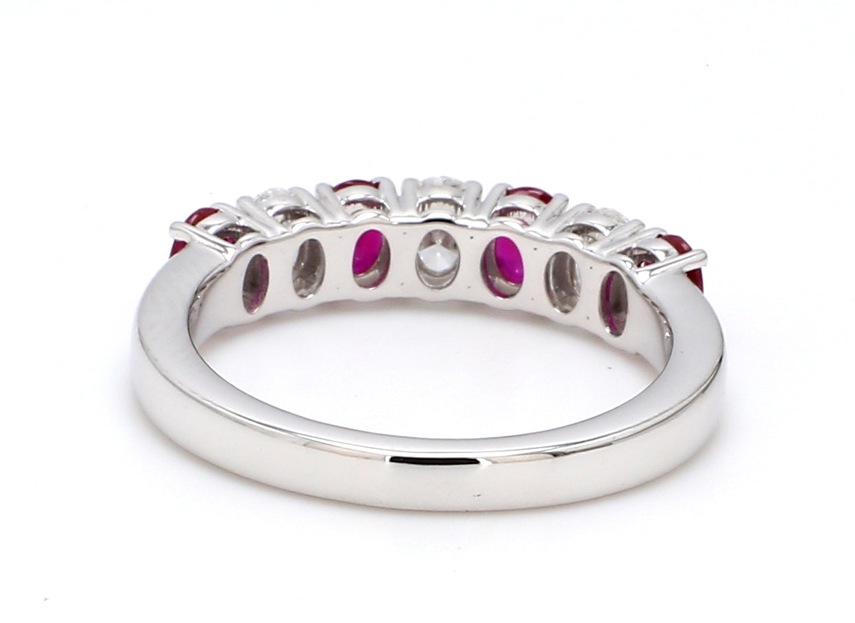 Ruby & Diamond Seven-Stone Band – Oval 4x3mm in 18K White Gold