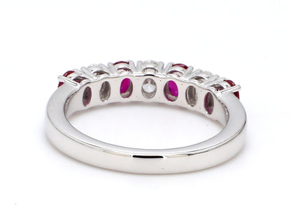 Ruby & Diamond Seven-Stone Band – Oval 4x3mm in 18K White Gold