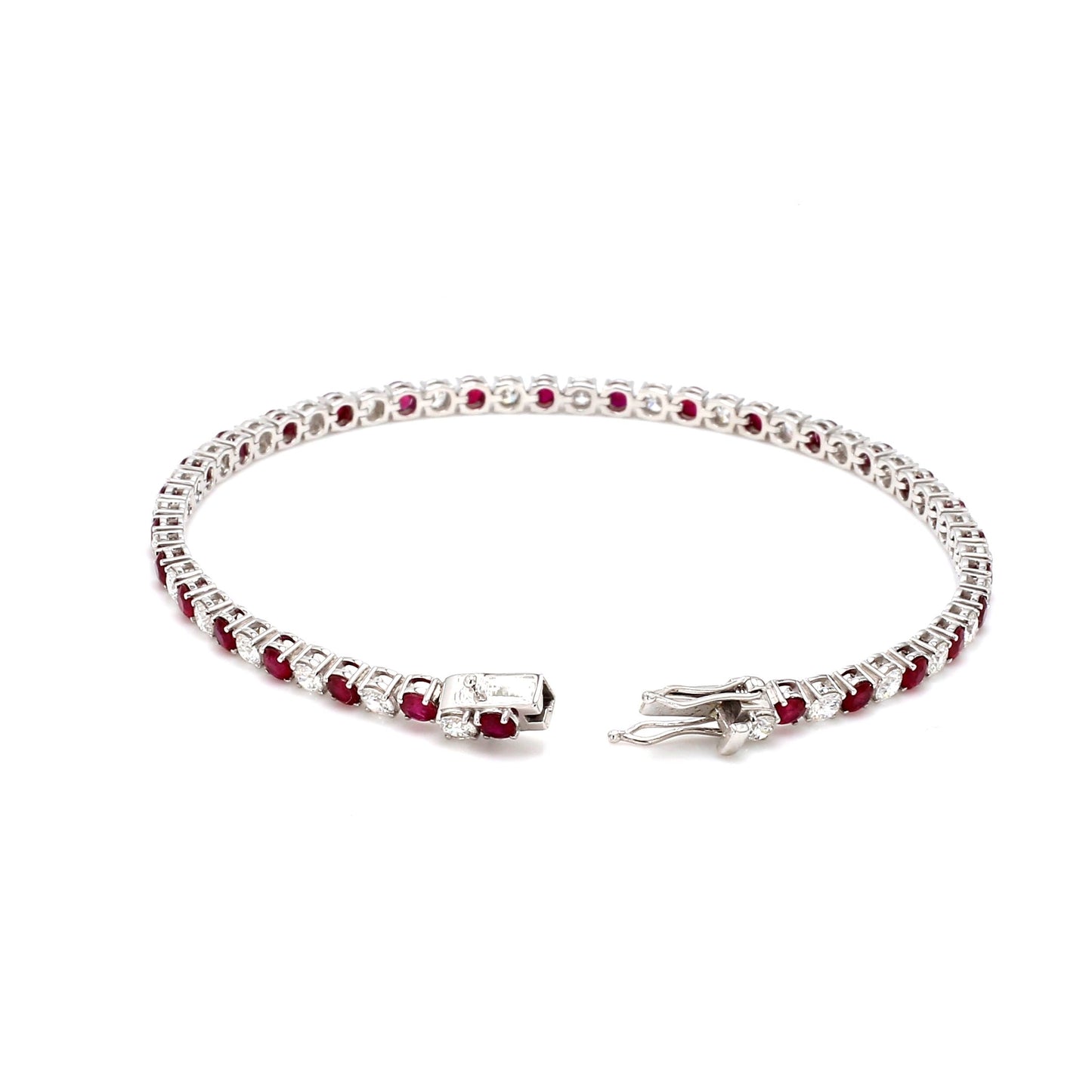 18K White Gold Ruby Diamond Tennis Bracelet- 4.50 ct tw