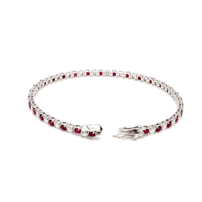 18K White Gold Ruby Diamond Tennis Bracelet- 4.50 ct tw
