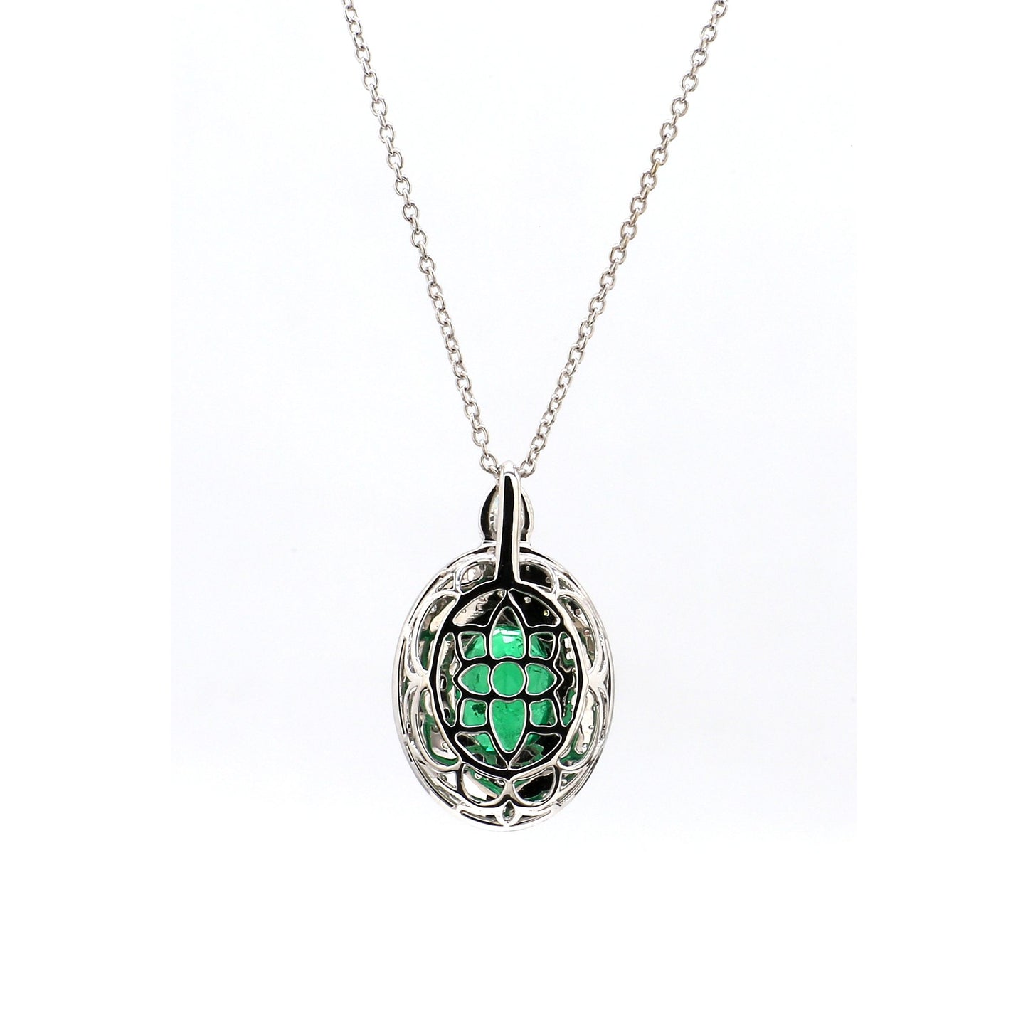 Diamond & Emerald Pendant in 18K White Gold