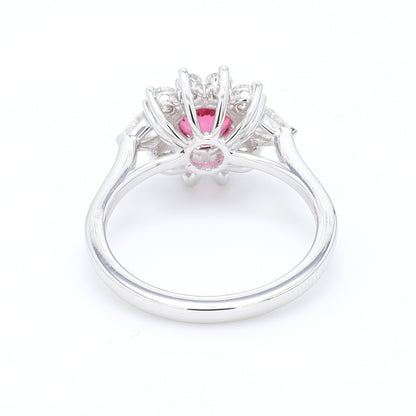 GIA Certified No Heat Pink Spinel Centre Diamond Halo Ring