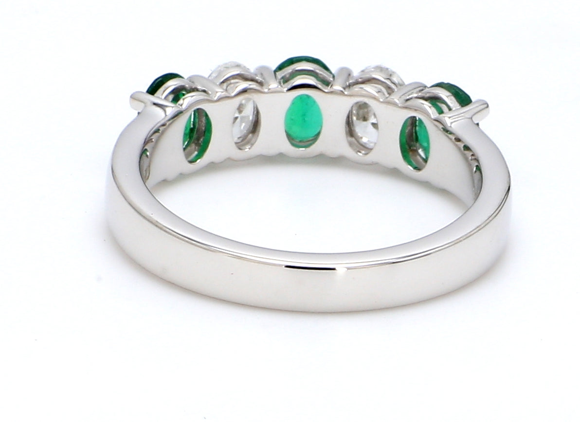 Zambian Emerald & Diamond Five-Stone Band – Oval 5x4mm in 18K White Gold