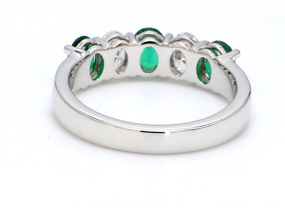 Zambian Emerald & Diamond Five-Stone Band – Oval 5x4mm in 18K White Gold