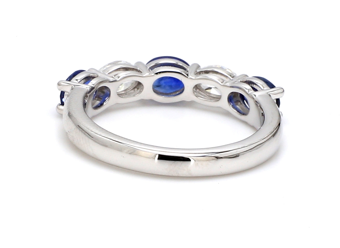 Blue Sapphire & Diamond Five-Stone Band – Oval East-West Set in 18K White Gold