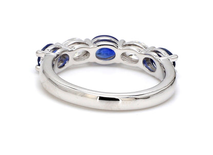 Blue Sapphire & Diamond Five-Stone Band – Oval East-West Set in 18K White Gold