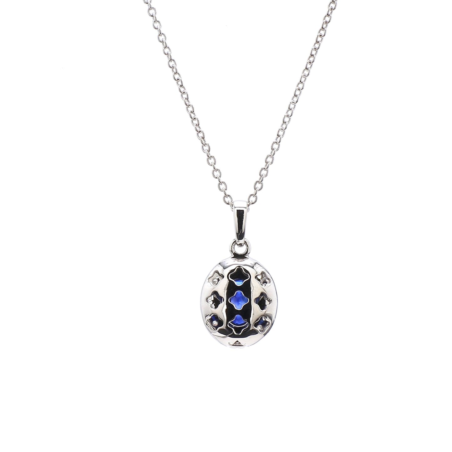 Diamond & Blue Sapphire Pendant in 18K White Gold