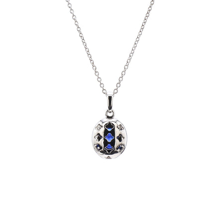 Diamond & Blue Sapphire Pendant in 18K White Gold