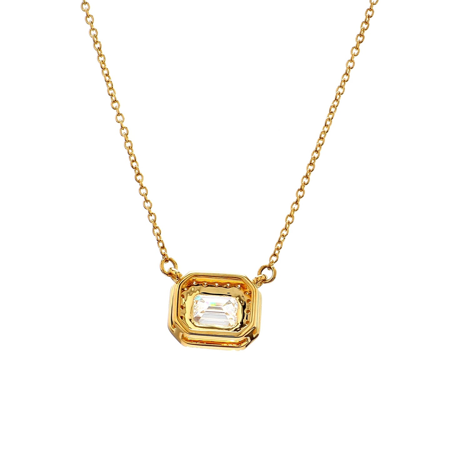 GIA Certified  1.00 Ct Emerald Cut Diamond Halo Pendant – 18K Yellow Gold