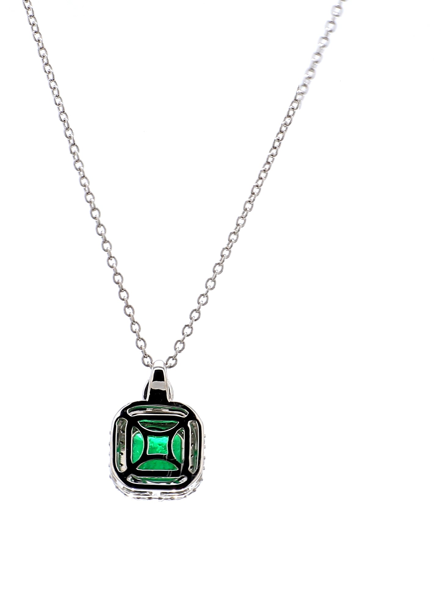Diamond & Emerald Pendant in 18K White Gold