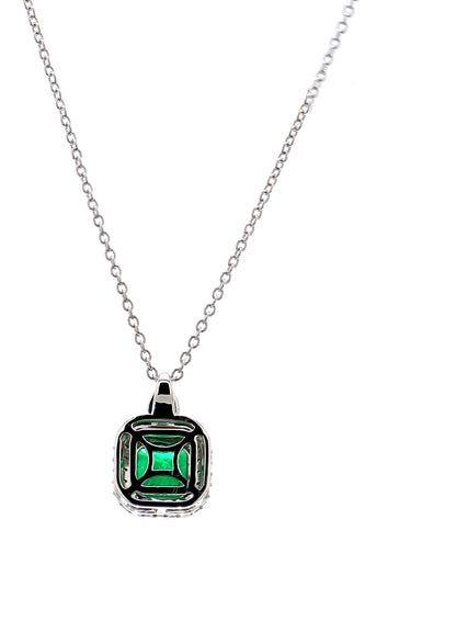 Diamond & Emerald Pendant in 18K White Gold