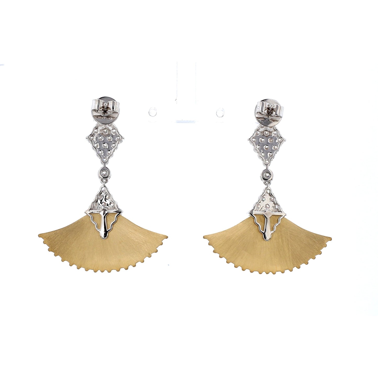 18K Yellow Gold Art Deco Diamond Top Fan Drop Dangle Earrings