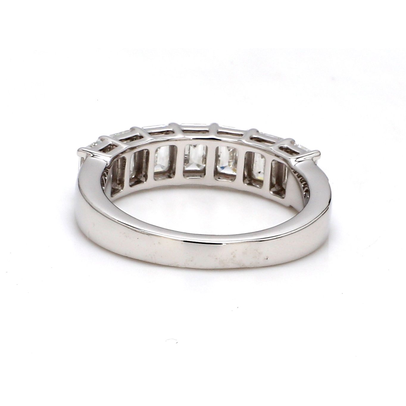 18K White Gold 7 Stone Emerald Cut Wedding Band - GIA Certified