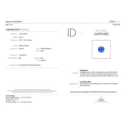 2.55ct Certified No Heat Cornflower Blue Sapphire Diamond Halo Ring