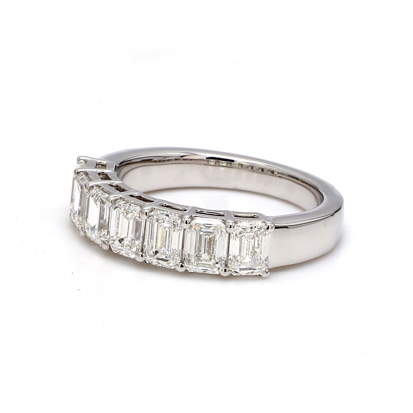 18K White Gold 7 Stone Emerald Cut Wedding Band - GIA Certified