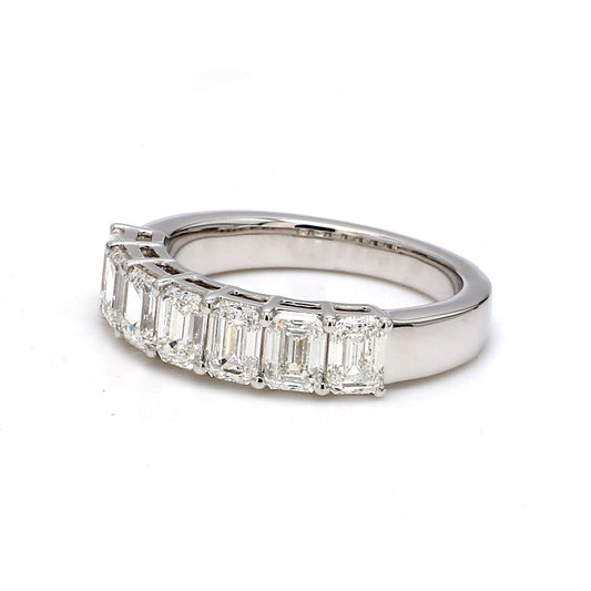 18K White Gold 7 Stone Emerald Cut Wedding Band - GIA Certified