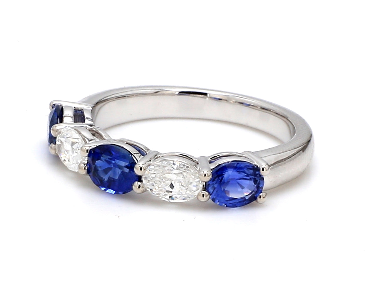 Blue Sapphire & Diamond Five-Stone Band – Oval East-West Set in 18K White Gold