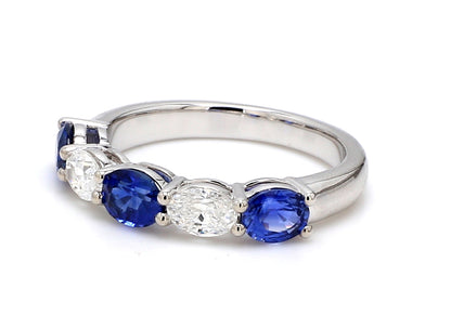 Blue Sapphire & Diamond Five-Stone Band – Oval East-West Set in 18K White Gold