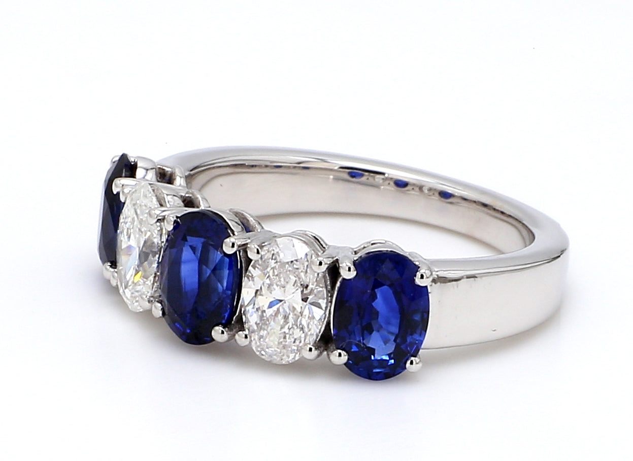 Blue Sapphire & Diamond Five-Stone Band – Oval 6x4mm in 18K White Gold