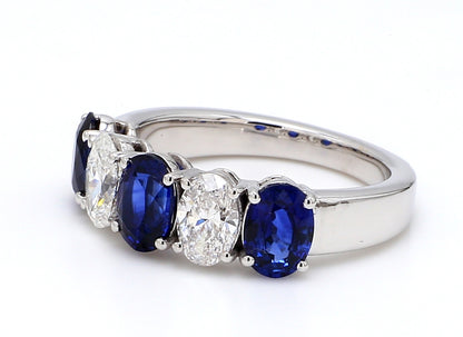 Blue Sapphire & Diamond Five-Stone Band – Oval 6x4mm in 18K White Gold