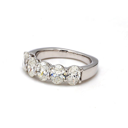 18K White Gold 5 Stone Oval Cut Wedding Band - GIA Certified