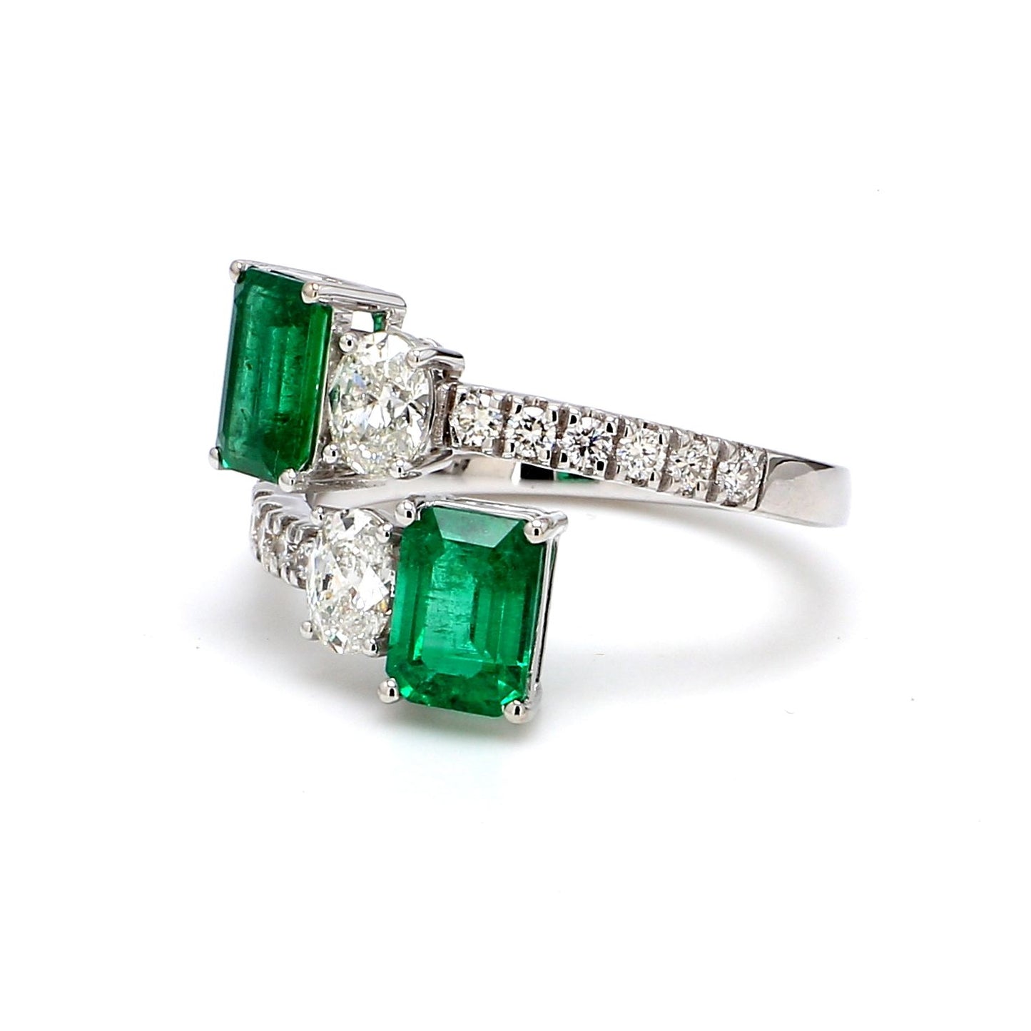 Zambian Emerald Toi et Moi Ring with Diamond Accents