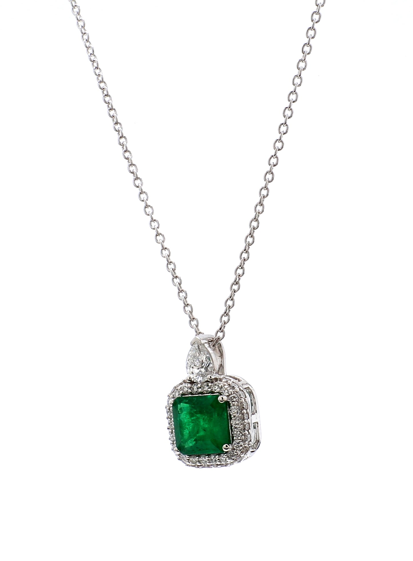 Diamond & Emerald Pendant in 18K White Gold
