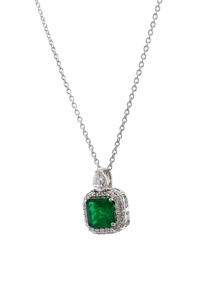 Diamond & Emerald Pendant in 18K White Gold